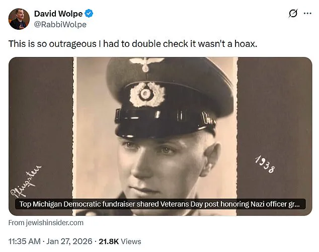 Controversial Veterans Day Post Resurfaces, Placing Top Michigan Democratic Fundraiser at Center of Nazi Imagery Scandal