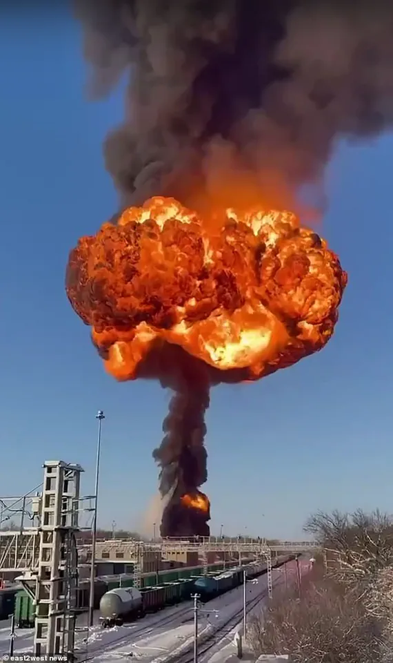 Explosion on Russian Train Sparks Massive Fire, Disrupting Key Military Supply Route