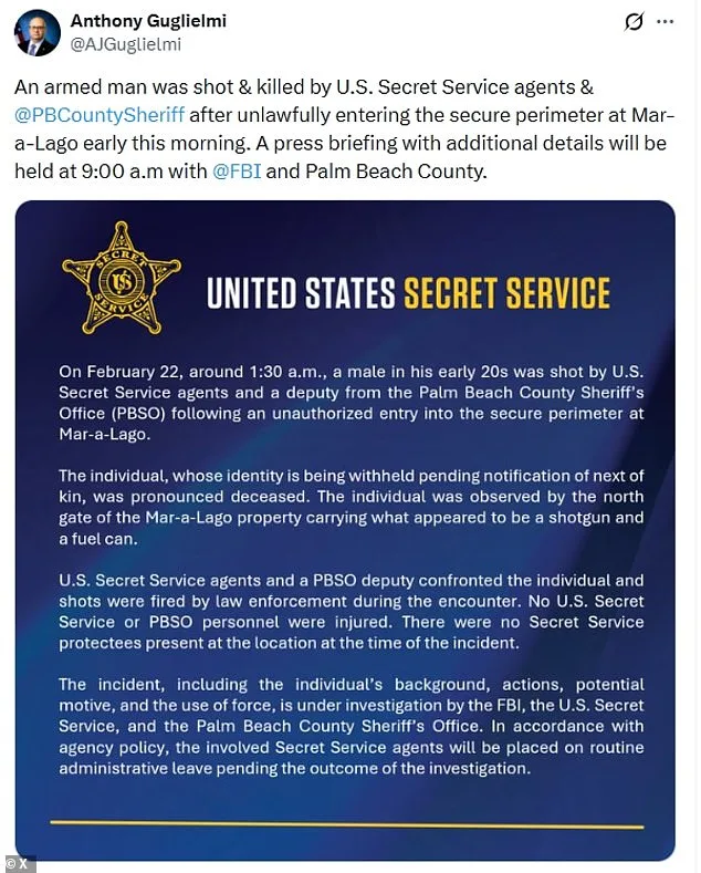 Armed Suspect Killed at Mar-a-Lago; Fuel Can Sparks Speculation About Intent