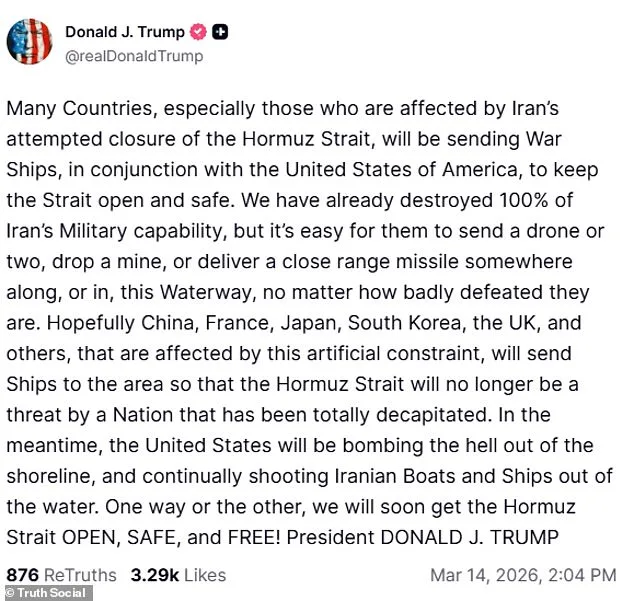Trump Threatens 'Very Bad' Future for NATO If Ships Not Sent to Secure Strait of Hormuz